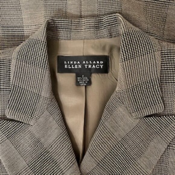 Linda Allard Ellen Tracy Brown Plaid Double Breasted Wool Blend Dress Sz 2 - Picture 2 of 6